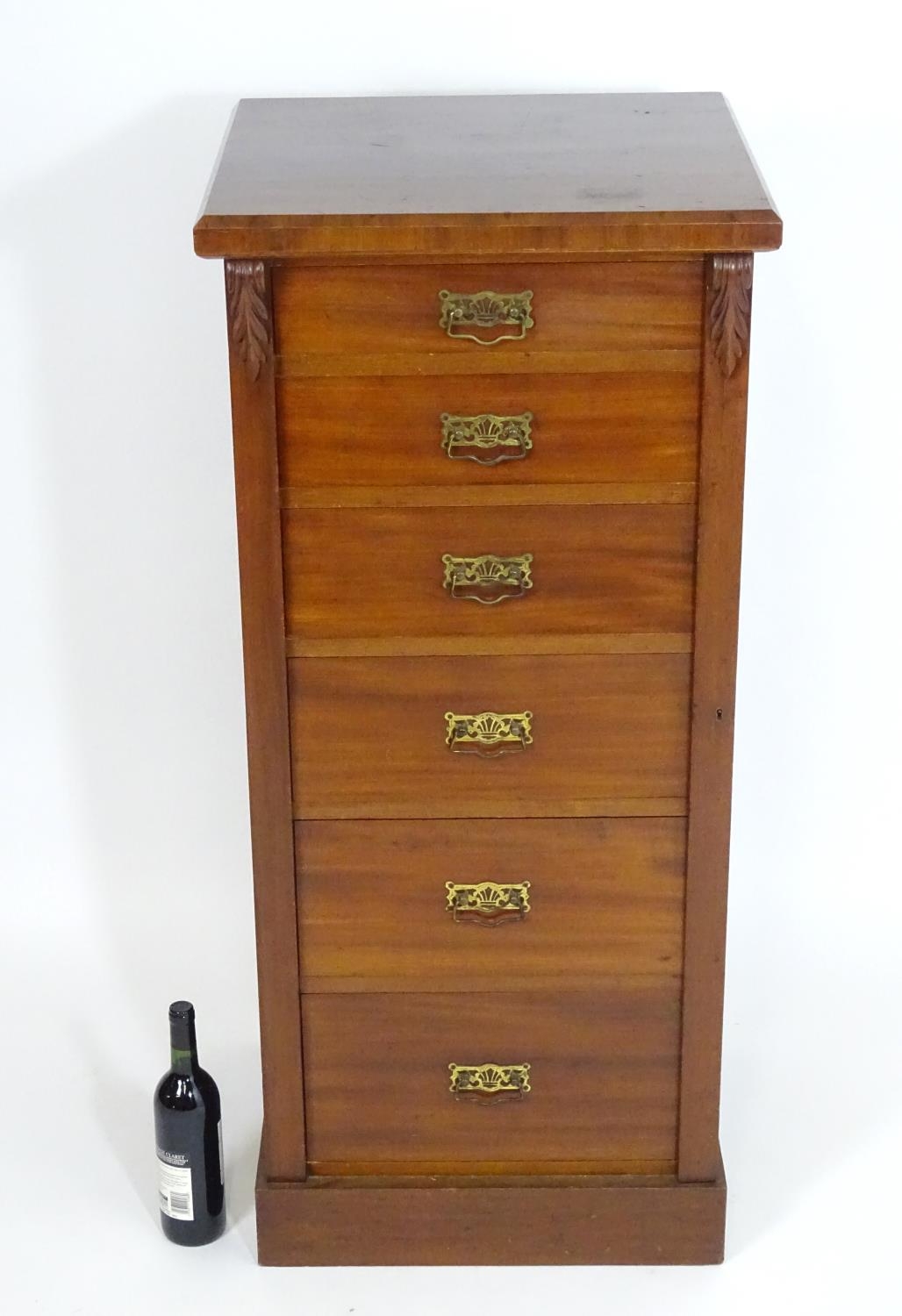 A late 19thC mahogany Wellington chest with a squared moulded top above six graduated drawers with - Image 3 of 7