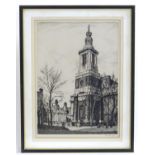 Ian Strang (1886-1952), Black and white etching, St. Anne's Church, London. Signed and dated 1912 in