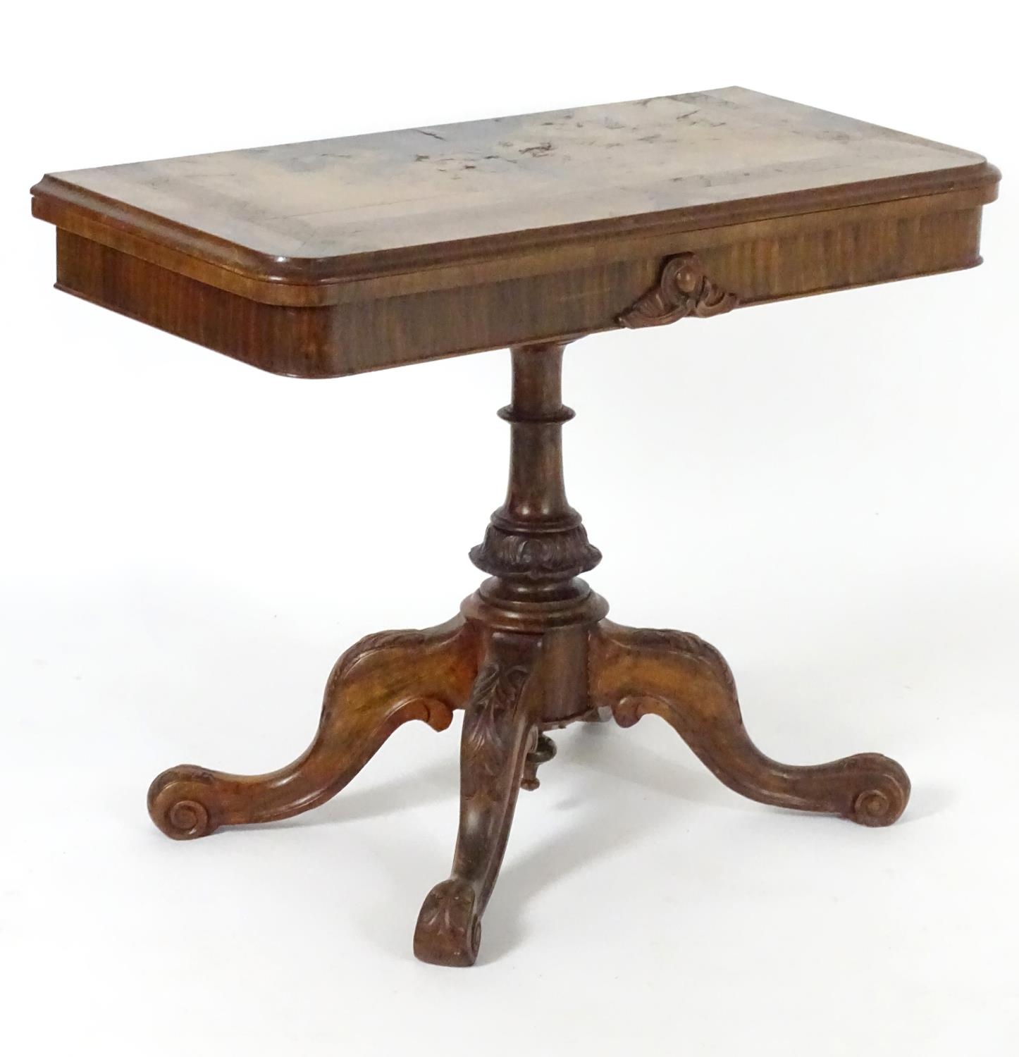 A late 19thC walnut card table with a rectangular top above Greek key decoration and a turned - Image 3 of 6