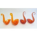 Four various Murano art glass somerso bowls formed as stylised swans. The tallest approx 11" high (