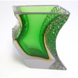 A Mandruzzato Murano sommerso glass vase with textured sides. 6 3/4" high Please Note - we do not