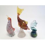 Assorted studio glassware to include a Mdina glass paperweight together with a Murano glass model of