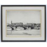 Tom Maxwell (1874-1937), Black and white etching, Albert Bridge, Glasgow. Facsimile signature