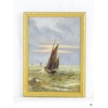 20th century, Marine School, Oil on board, Sailing ships / boats at sea. Approx. 13 1/2" x 9 1/4"