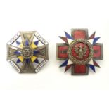 Militaria: two early 20thC Polish Army Officer badges, each composed from white metal with enamel