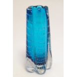 Geoffrey Baxter for Whitefriars - a 1970's retro turquoise glass vase with bubble detail. pattern