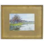 George Oyston (1860-1937), Watercolour, A river landscape scene sheep grazing. Signed and dated 1921