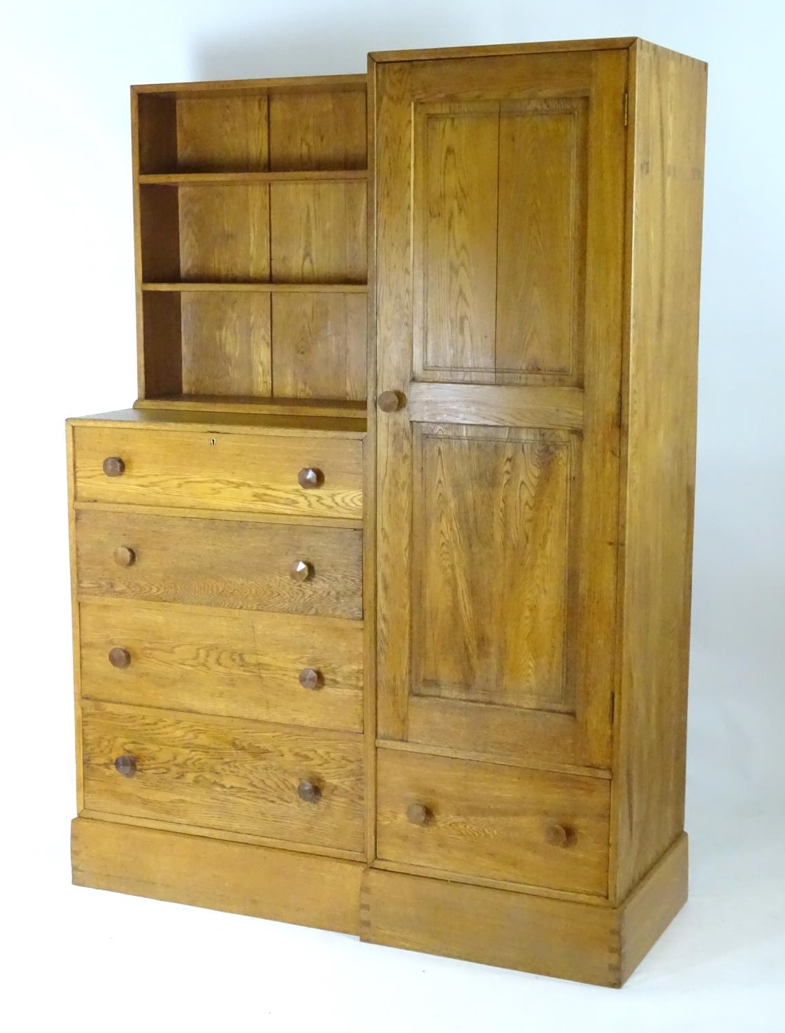 An early / mid 20thC oak combination wardrobe to a design by Peter Waals, Loughborough University. - Image 18 of 18