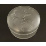 Lalique for Nina Ricci, a glass perfume box with L'air du temps bird detail to top. Signed under 5