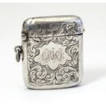 A silver vesta case with engraved acanthus scroll detail. Hallmarked Birmingham 1910 maker Smith &