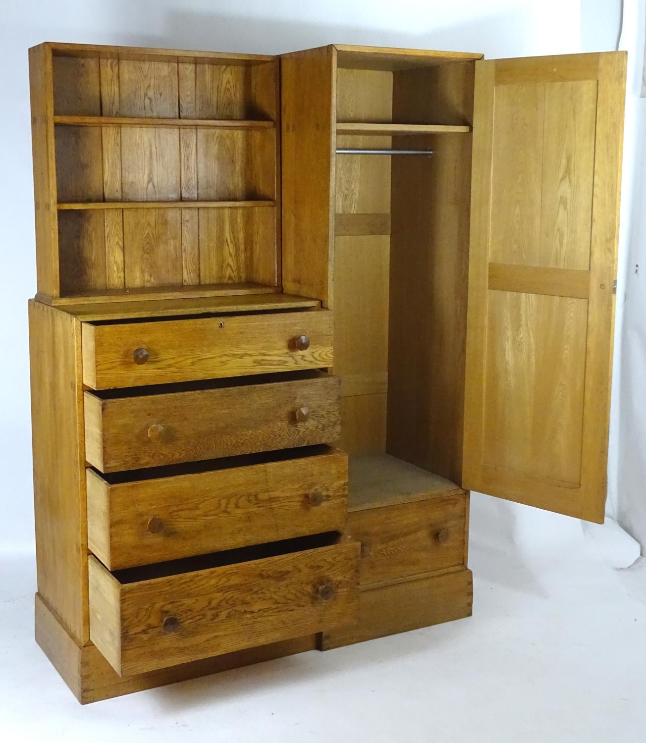 An early / mid 20thC oak combination wardrobe to a design by Peter Waals, Loughborough University. - Image 13 of 18