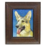 S. Ball, 20th century, Watercolour and gouache, A portrait of an Alsatian dog against a starry
