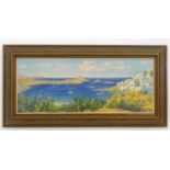 Ernest Knight, 20th century, Oil on canvas, A panoramic view of Lindos, Rhodes, Greece. Signed and