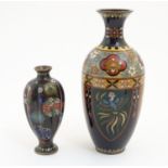 Two Oriental cloisonne vases, one decorated with dragons, phoenix birds, flowers and foliage, the