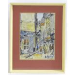 W Soudin, 20th century, Ink and watercolour, A Parisian street scene with figures. Signed lower