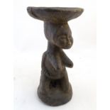 Ethnographic / Native / Tribal: A carved Nigerian stool formed as a female figure. Approx. 16"