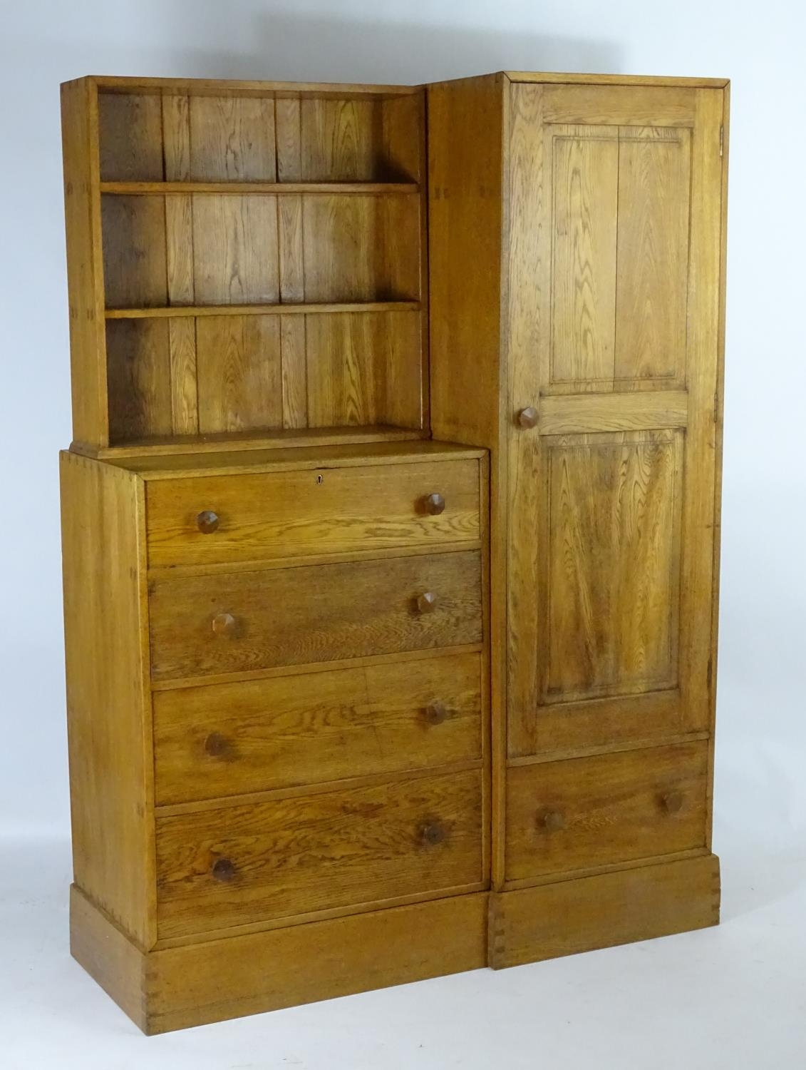 An early / mid 20thC oak combination wardrobe to a design by Peter Waals, Loughborough University. - Image 4 of 18