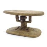 Ethnographic / Native / Tribal: A carved Congo stool with carved figural detail. Approx. 8" high x