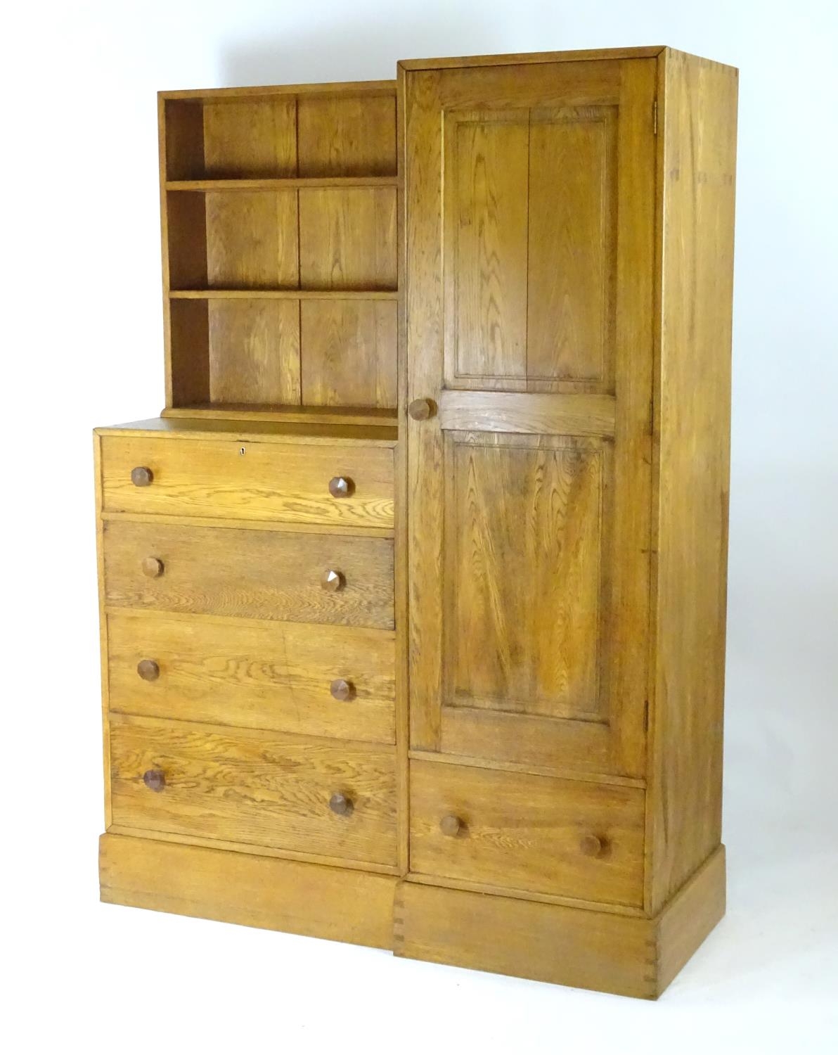 An early / mid 20thC oak combination wardrobe to a design by Peter Waals, Loughborough University. - Image 2 of 18