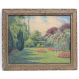 20th century, English School, Oil on canvas, A garden scene with flowers in bloom. Indistinctly