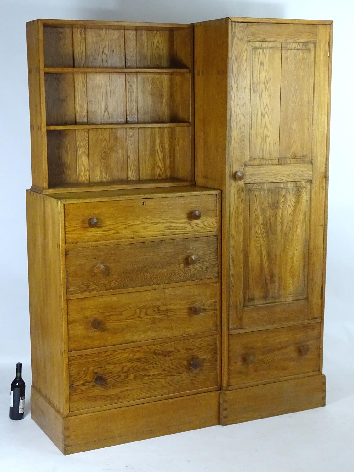 An early / mid 20thC oak combination wardrobe to a design by Peter Waals, Loughborough University. - Image 6 of 18