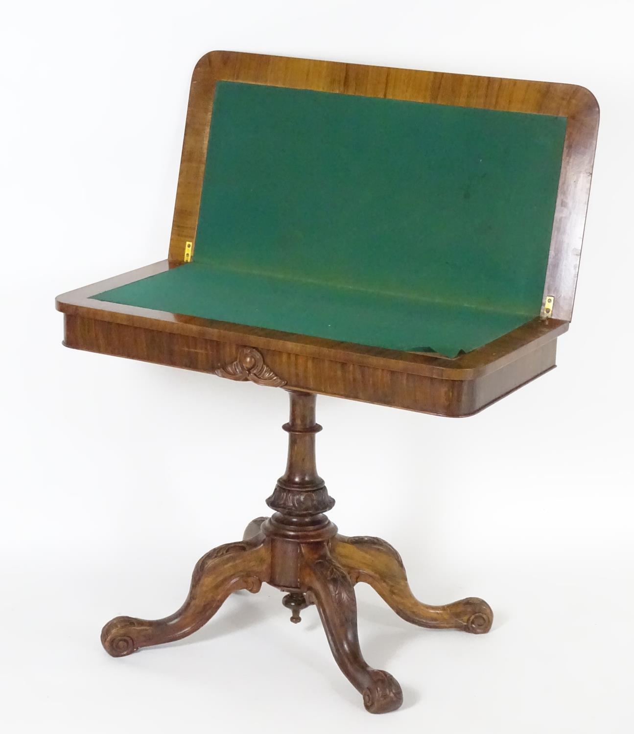 A late 19thC walnut card table with a rectangular top above Greek key decoration and a turned - Image 6 of 6