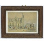 B. Foster, 19th century, Watercolour, A city street with figures. Initialled lower right. Approx. 4"