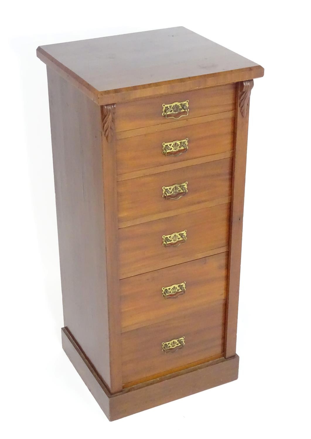 A late 19thC mahogany Wellington chest with a squared moulded top above six graduated drawers with - Image 2 of 7