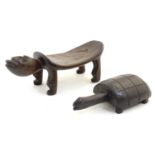 Ethnographic / Native / Tribal: A carved stool formed as a tortoise, together with a carved model of