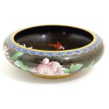 An Oriental cloisonne bowl depicting chrysanthemum flowers and birds. Approx. 3" high x 9 1/4"