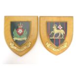 Militaria: two late 20thC handpainted British Army officers' mess shield plaques by Victors of