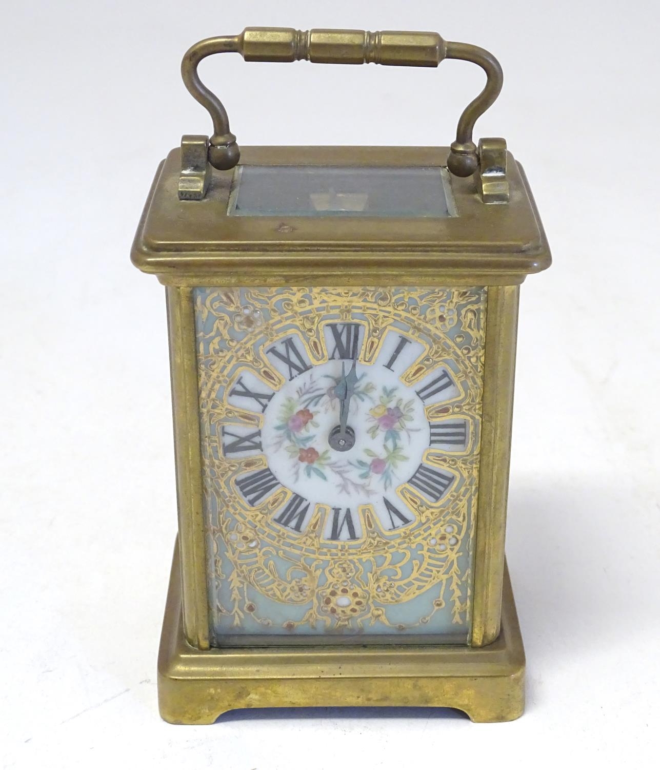 A French Carriage clock with hand painted porcelain panels. Approx 6" high Please Note - we do not - Image 3 of 15