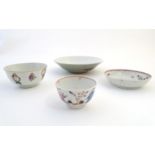 Four assorted Oriental wares comprising, a tea bowl with figural decoration, a tea bowl depicting
