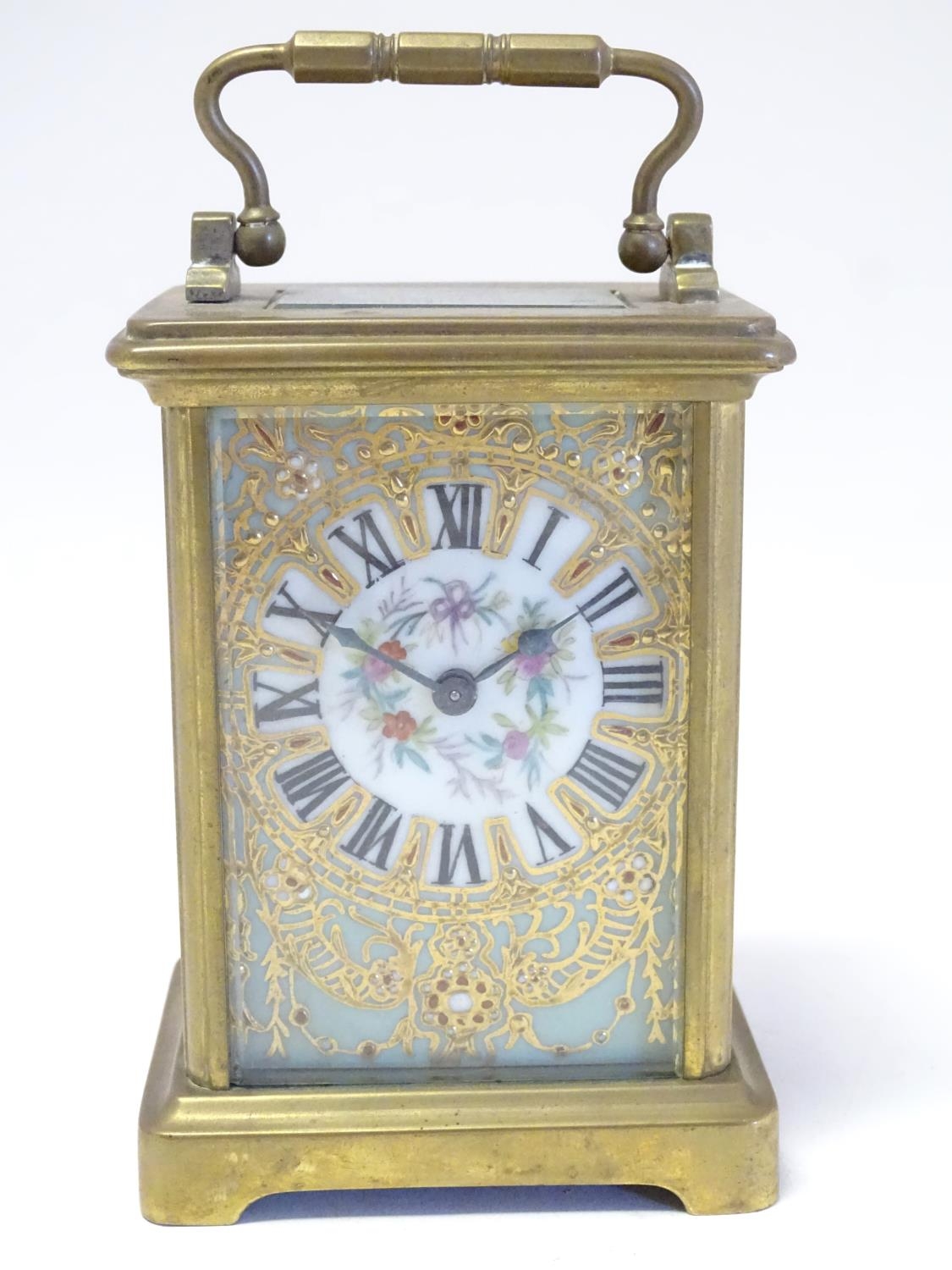 A French Carriage clock with hand painted porcelain panels. Approx 6" high Please Note - we do not - Image 5 of 15