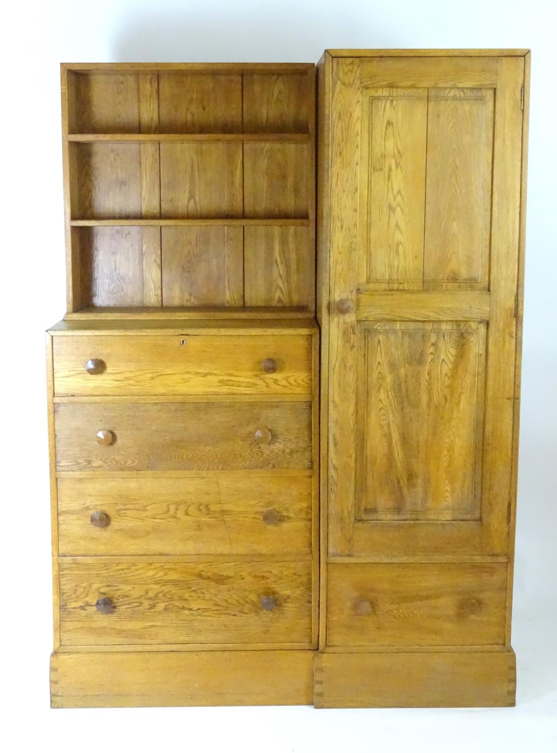 An early / mid 20thC oak combination wardrobe to a design by Peter Waals, Loughborough University. - Image 17 of 18
