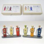 Toys: Six 21st century reproduction model fuel / petrol pumps with stands, comprising BP, Fina,