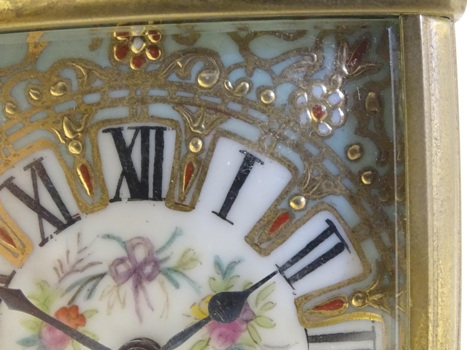 A French Carriage clock with hand painted porcelain panels. Approx 6" high Please Note - we do not - Image 7 of 15