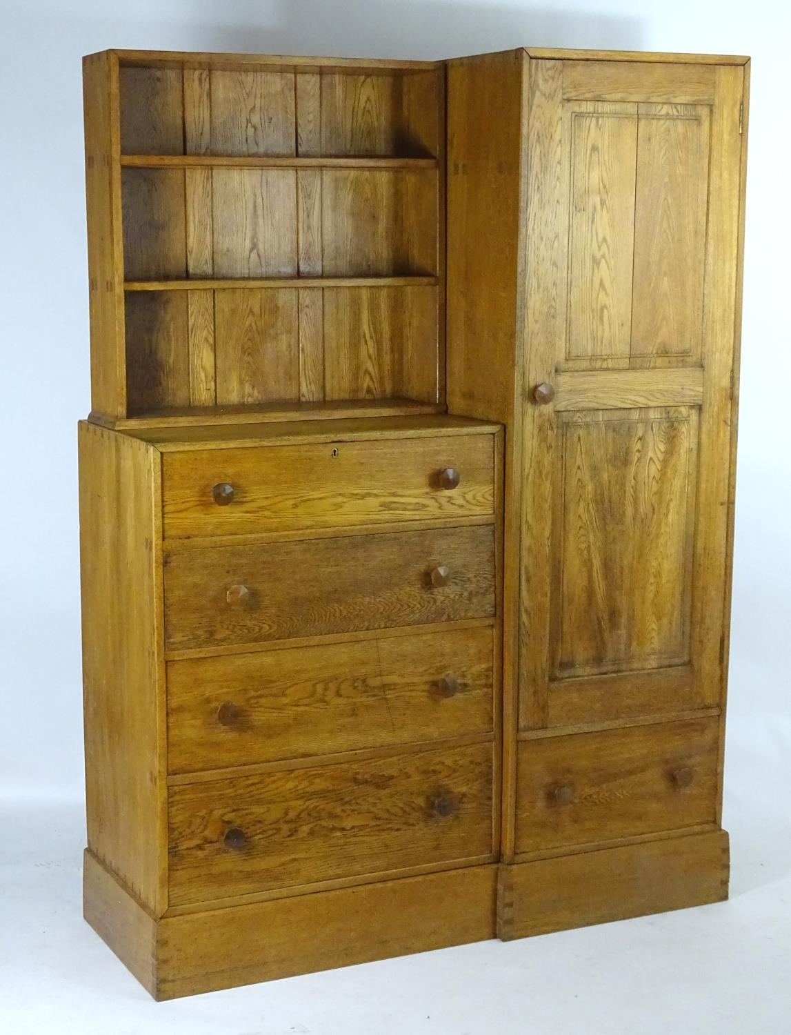 An early / mid 20thC oak combination wardrobe to a design by Peter Waals, Loughborough University. - Image 5 of 18