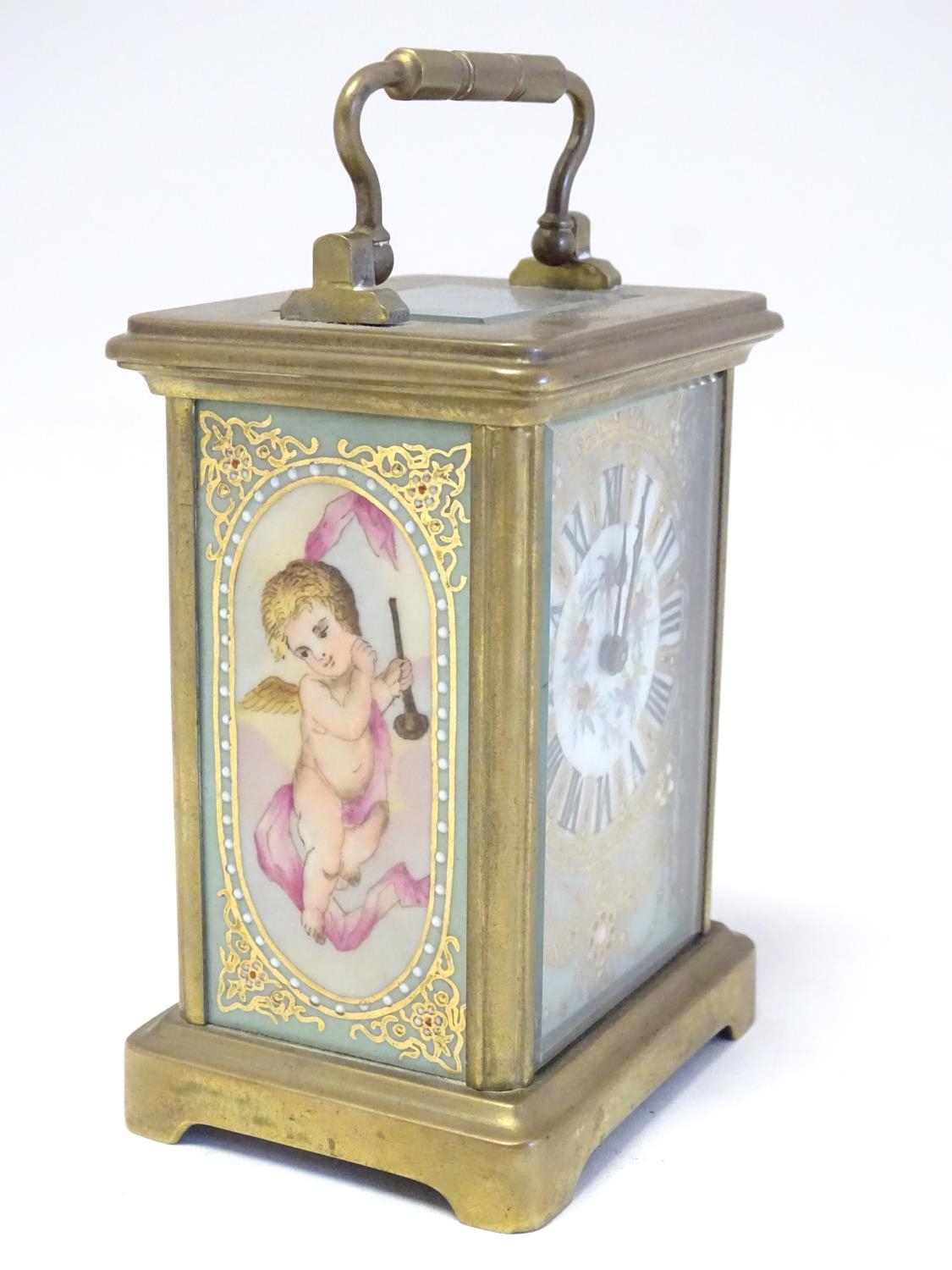 A French Carriage clock with hand painted porcelain panels. Approx 6" high Please Note - we do not - Image 4 of 15