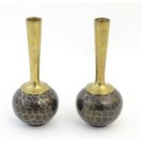 A pair of Oriental brass bottle vases. Approx. 6 1/2" high (2) Please Note - we do not make