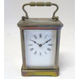 A 20thC French Carriage clock by R & Co. with enamelled dial and bevelled glass. 5 1/2" high