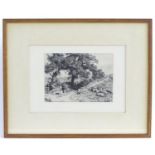 After Myles Birket Foster (1825-1899), Black and white etching, A flock of sheep grazing, the