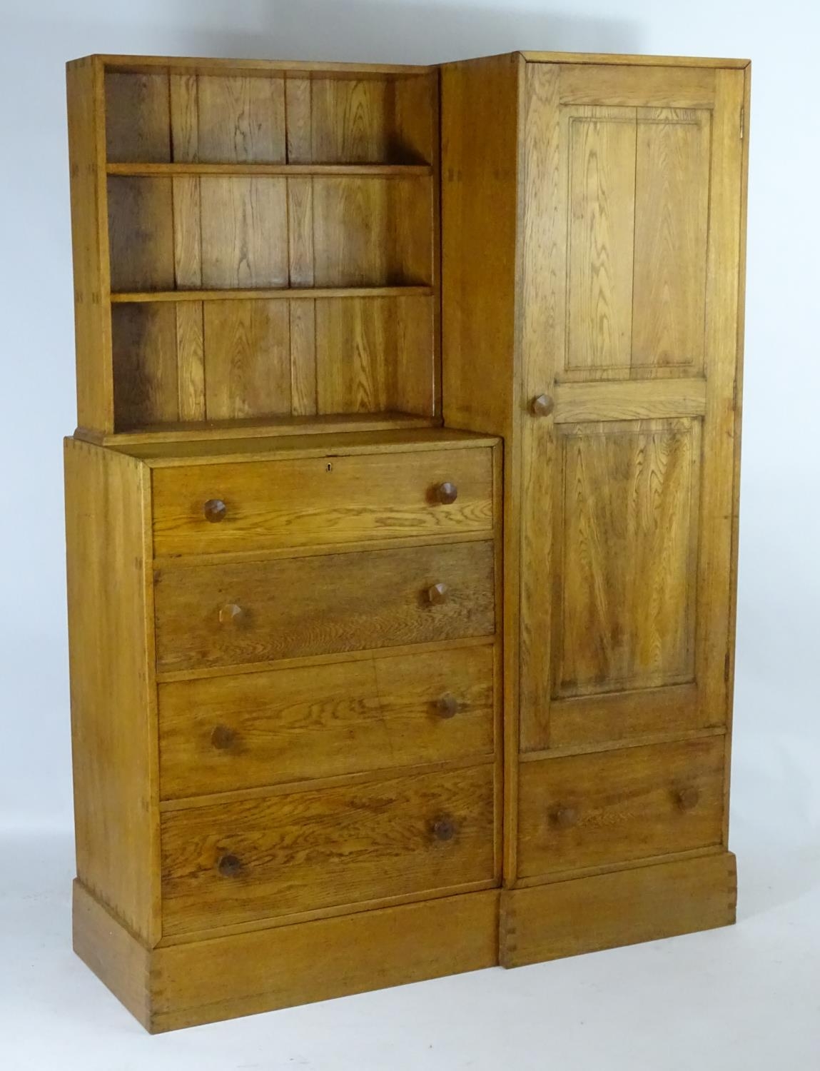 An early / mid 20thC oak combination wardrobe to a design by Peter Waals, Loughborough University. - Image 3 of 18