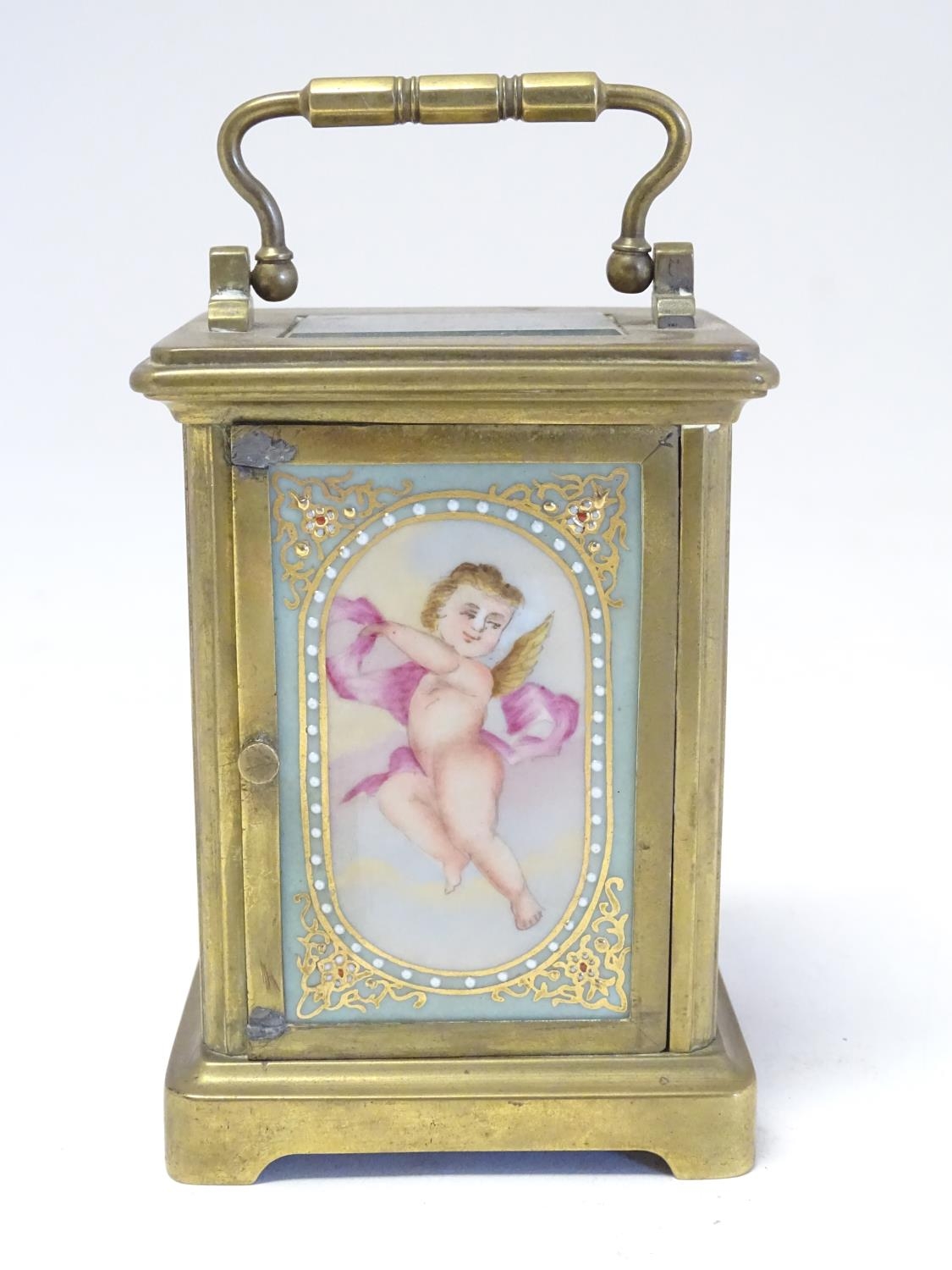 A French Carriage clock with hand painted porcelain panels. Approx 6" high Please Note - we do not - Image 12 of 15