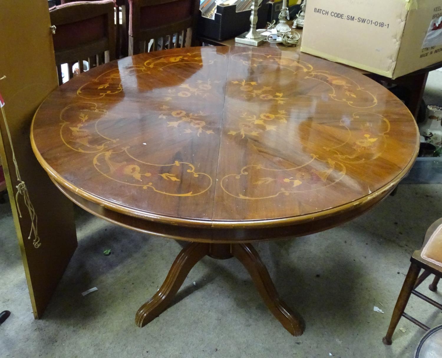 A circular mahogany inlaid dining table Please Note - we do not make reference to the condition of - Image 2 of 4
