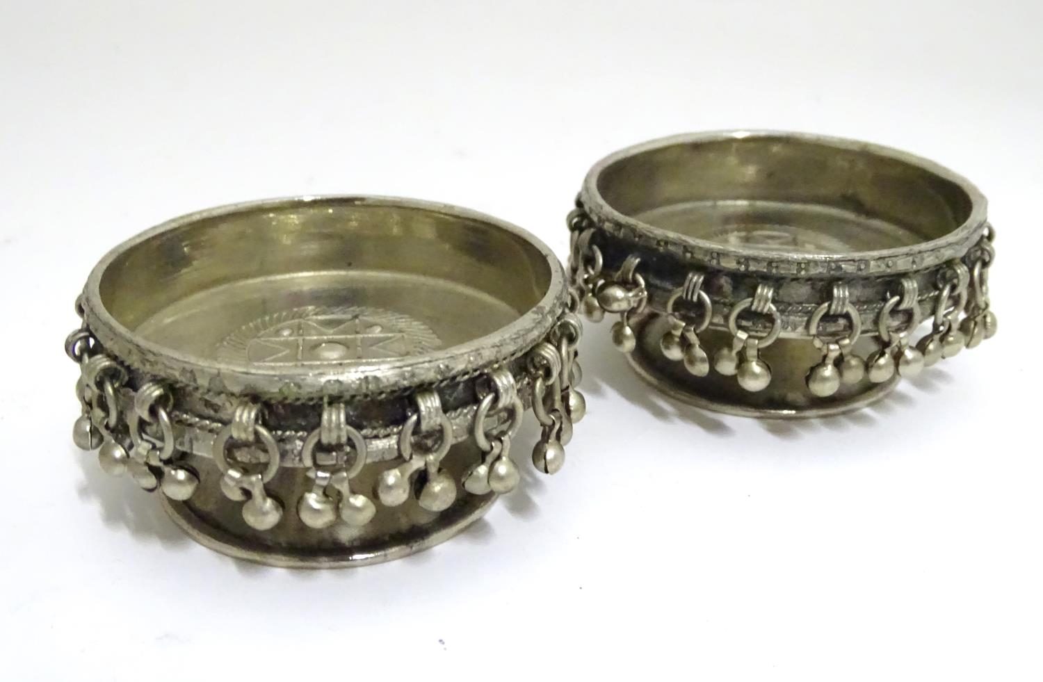 A pair of Middle Eastern white metal candle stands Please Note - we do not make reference to the - Image 4 of 5