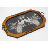 An Oriental tray with peacock lacework detail Please Note - we do not make reference to the