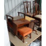 A quantity of furniture to include a piano stool, small step ladder, linen basket, etc. Please