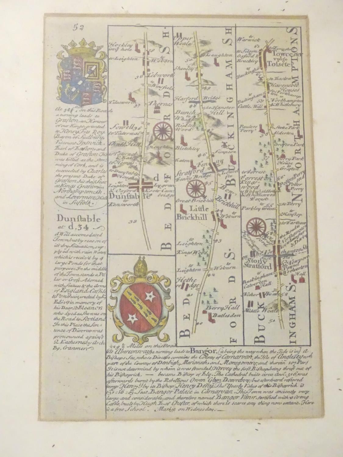 Maps: Two 18thC maps of Bedfordshire, comprising a hand coloured road strip map, published in John - Image 5 of 16