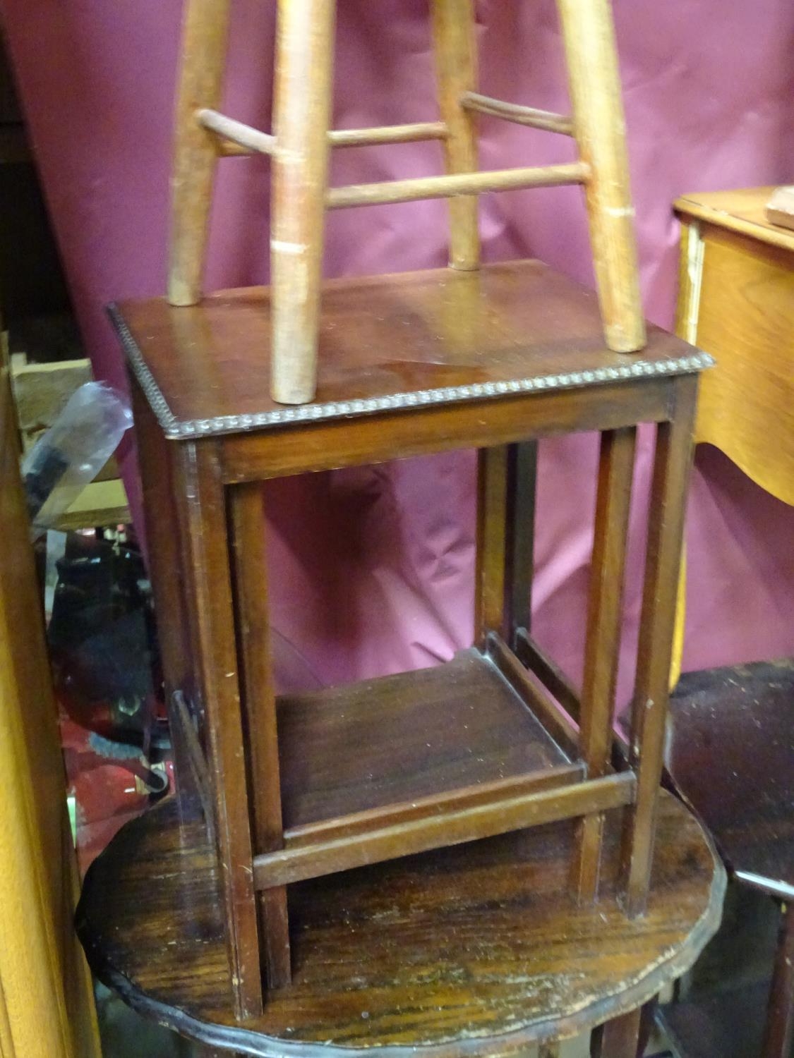 Assorted furniture comprising stool, nest of two occasional tables, pie crust occasional tables, - Image 4 of 7